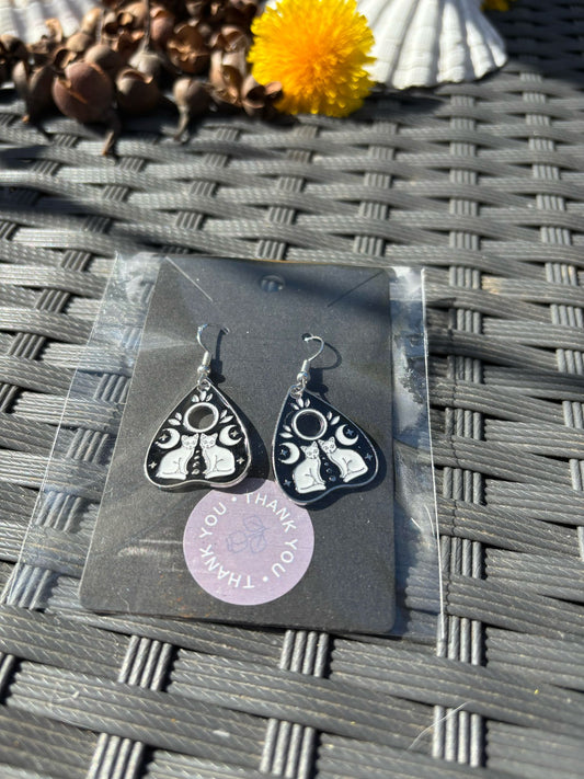 🌙 Boucles d'Oreilles - Chat Mystique & Lune
